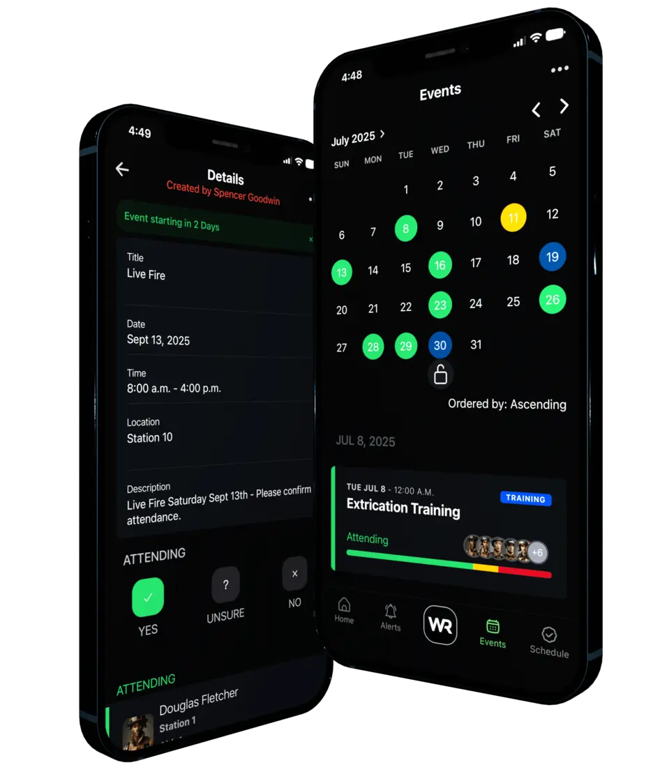 Scheduled events — Who's Responding app screenshot