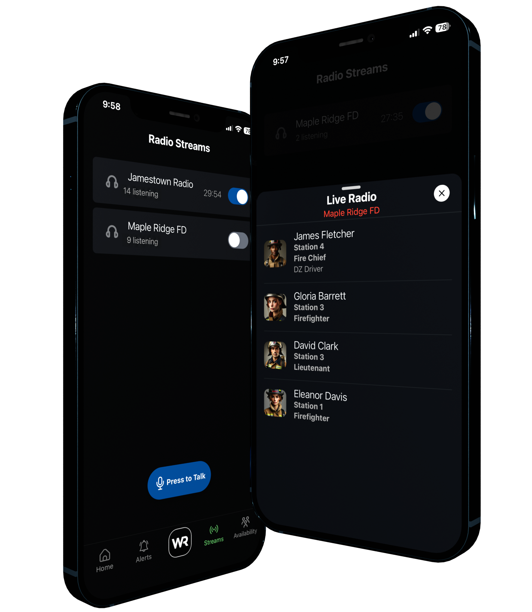 Live radio streams — Who's Responding app screenshot
